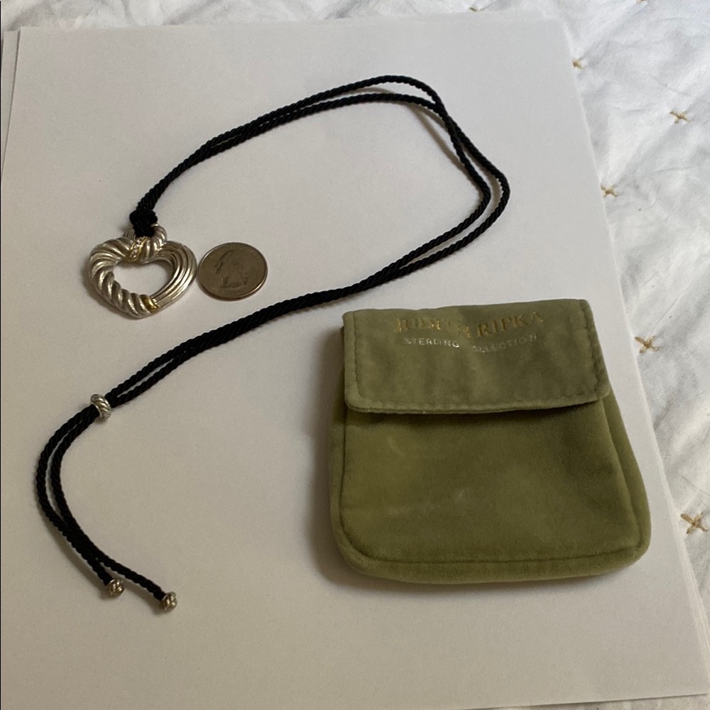 Judith Ripka Silver Heart Necklace with Black Cord